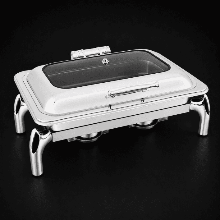 CHAFFING  DISH WITH GLASS LID & STAND - SQUARE