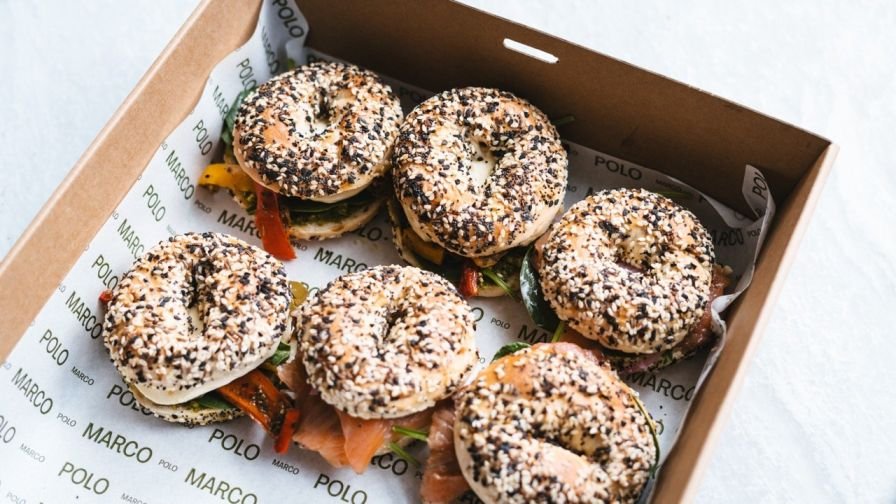 Mini Bagel - Roasted Peppers, Eggplant, Pesto, Mozzarella (V)