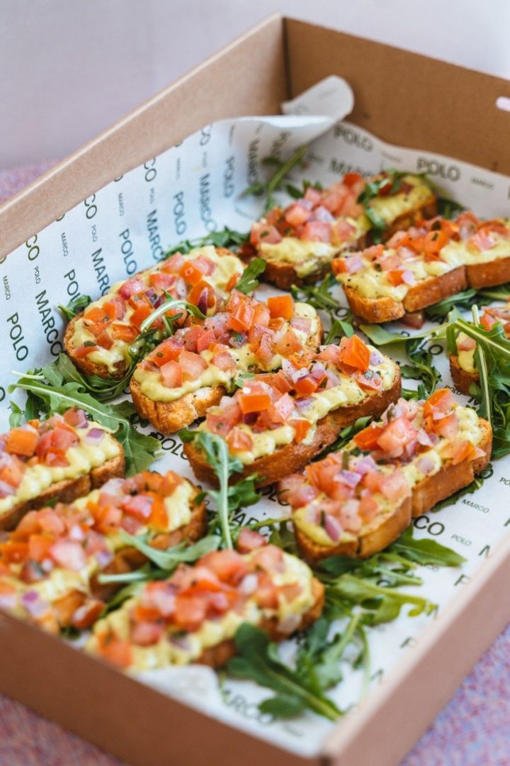 Bruschetta Bites - Avocado, Heirloom Tomatoes, Basil, Baguette