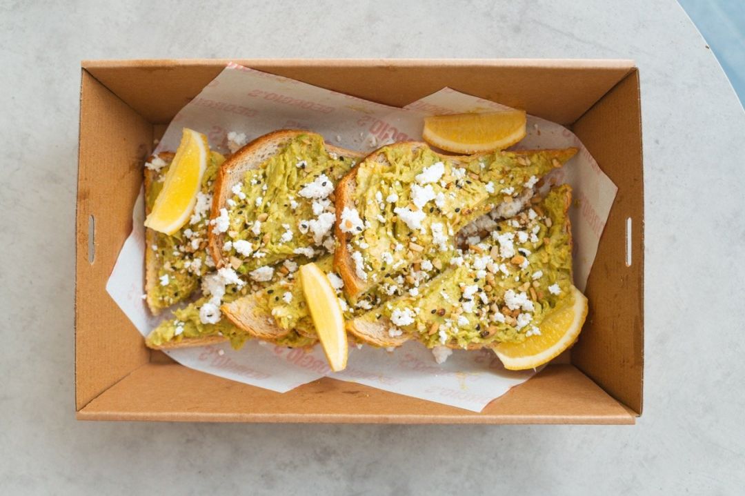 Mini Avocado Toasts with, Feta,  Native Nut Dukkah