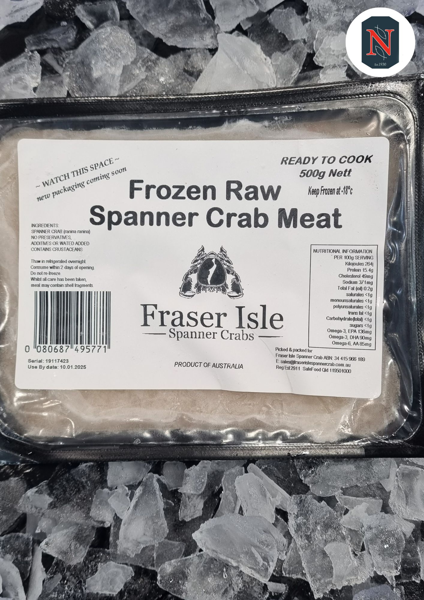 Uncooked Spanner Crab Meat - 500g (frozen)