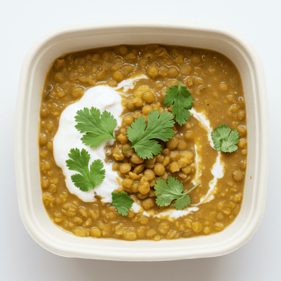 Indian Lentil Dahl, fresh mint roti, yogurt, fresh coriander