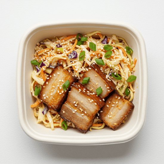 Roasted pork belly, Asian slaw, sesame and miso (GF)
