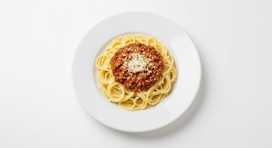 Classic spaghetti Bolognese, shaved parmesan cheese