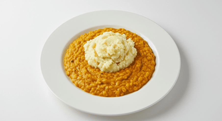 Indian lentil dahl, smashed Indian potato