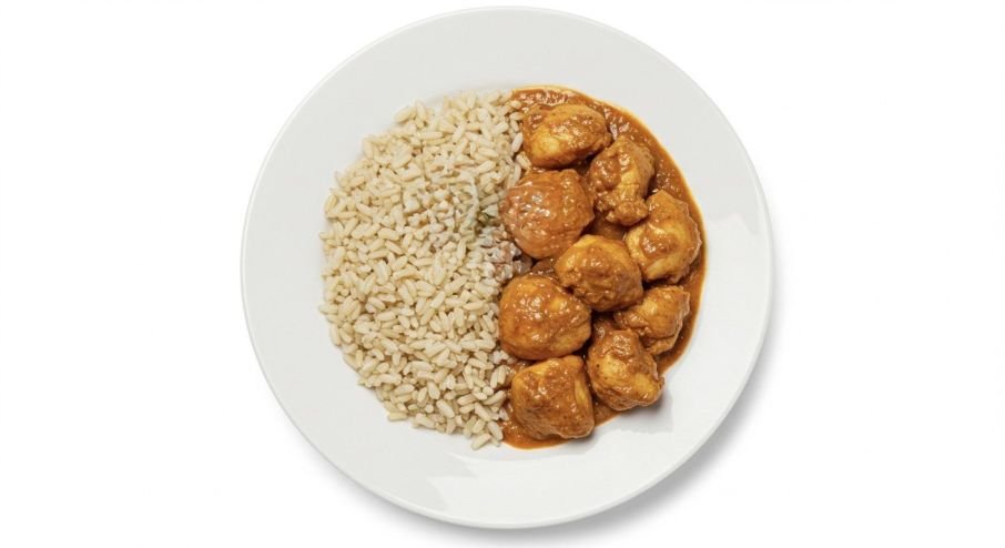 Tandoori chicken curry, steamed brown rice