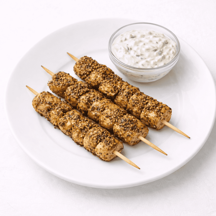 Za’atar Chicken Skewers with Garlic Sauce & Labneh Dip