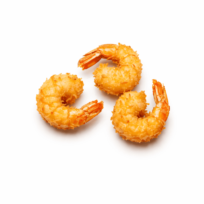 Coconut battered prawns, Ponzo sesame seeds