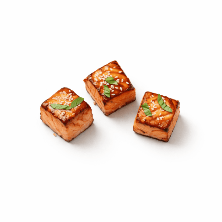 Charred salmon, sweet soy and fresh basil