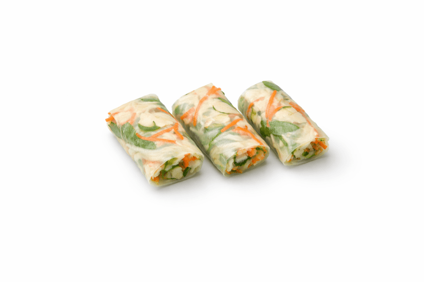 Silken tofu, crunchy slaw rice paper roll, sweet chilli