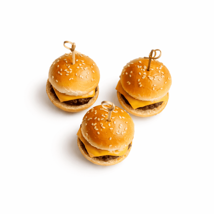 Mini wagyu beef burger patties, cheese, burger sauce