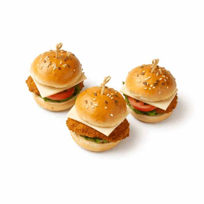 Chicken schnitzel, Swiss cheese, fresh tomatoes slider