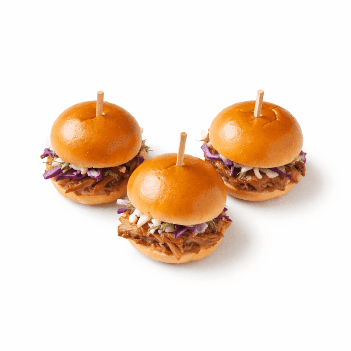 Slow cooked pulled pork shoulder, fennel and red cabbage slaw slider