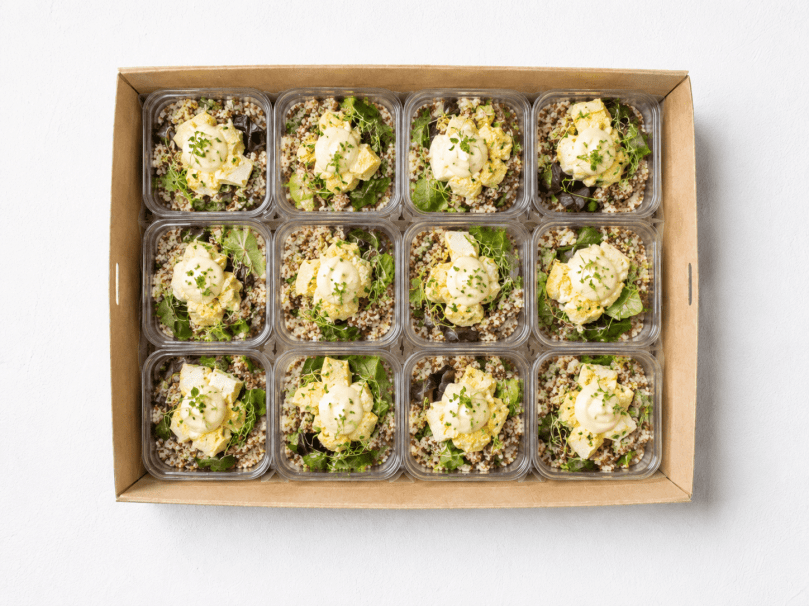 Quinoa Smashed egg, mixed leaf, aioli (v)