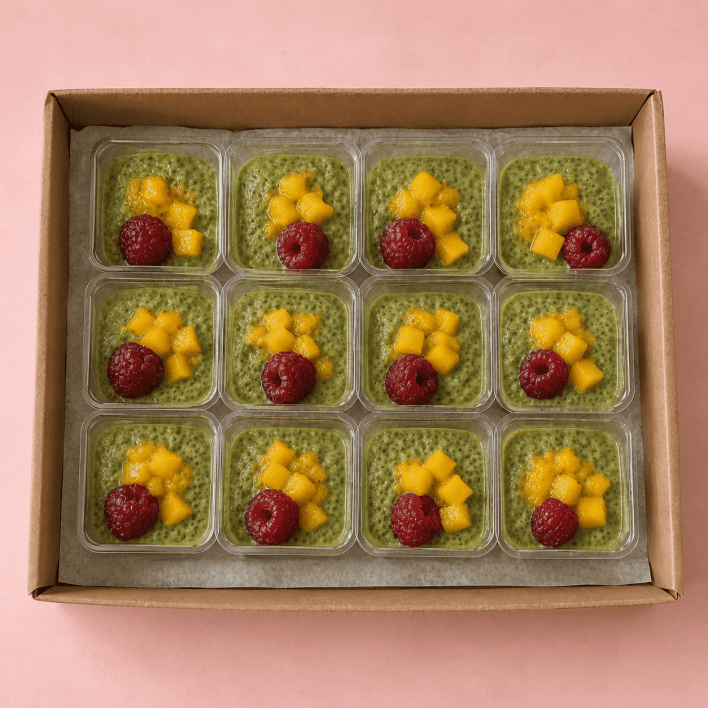 Matcha Pudding, Vanilla, Mango & Peach