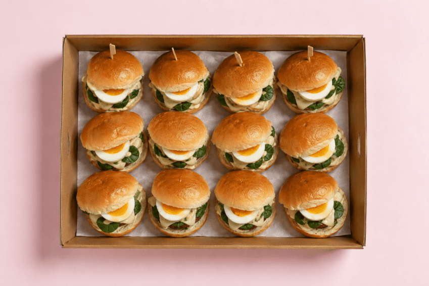 Dukkha Soft boiled egg, spinach, Semi dried tomatoes Hummus  Slider
