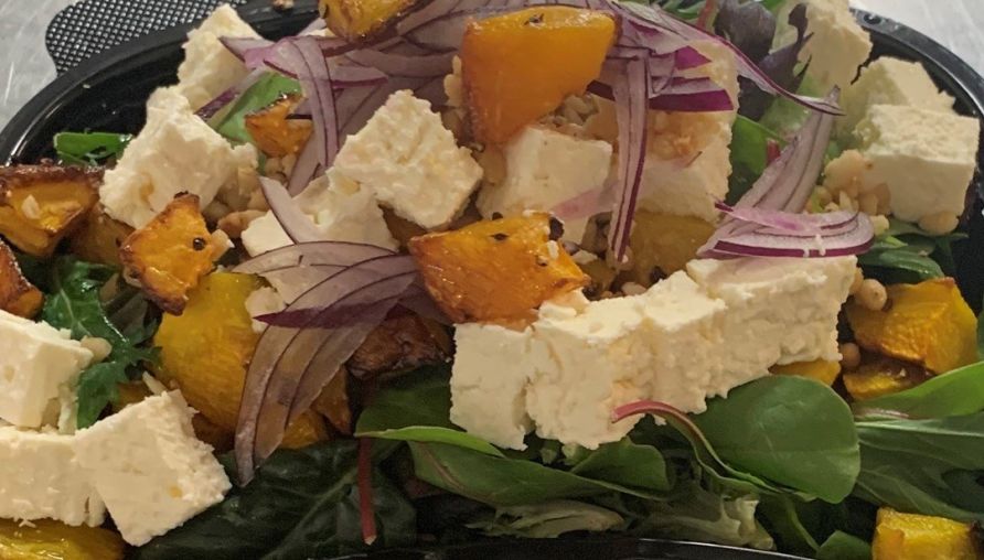 Honey roasted pumpkin, pine nut and feta salad