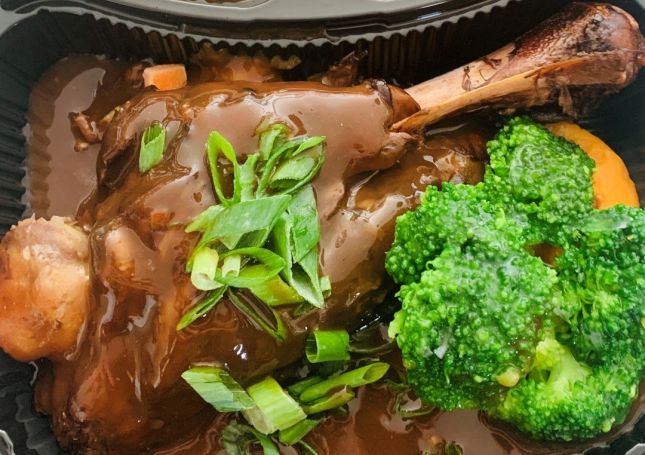 Lamb Shank with kumara mash and greens