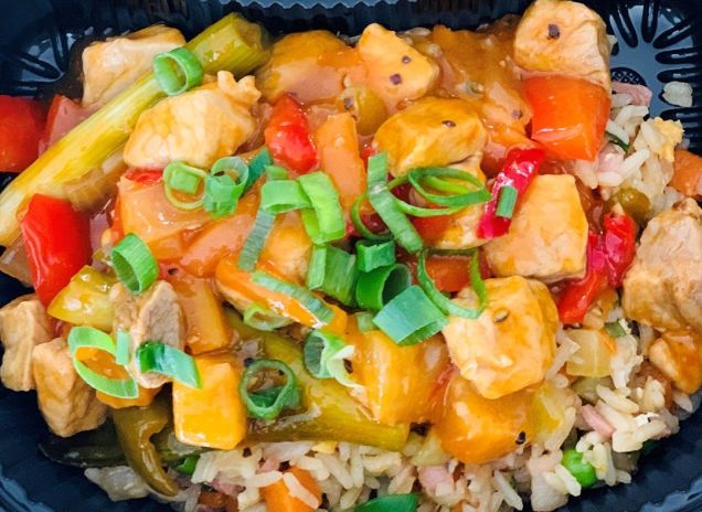 Sweet and sour pork with fried rice