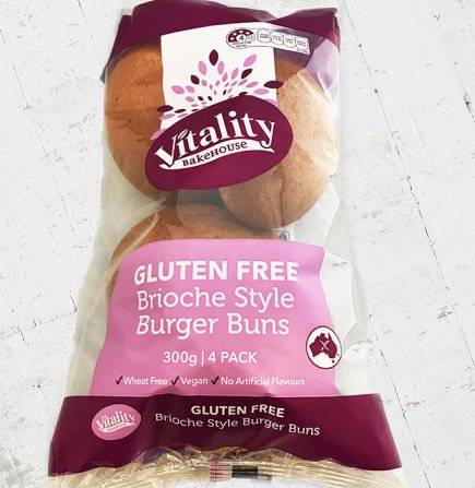 Vitality Brioche Style Burger Buns 300g (4 pack) 4x75g