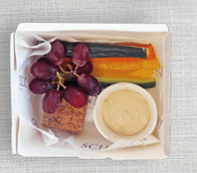 Tea Break Box 3- Raw snikka slice, vegetable crudites, capsicum tapenade, strawberry