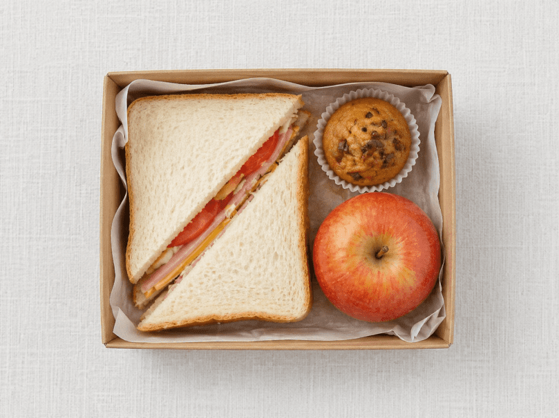 Classic Lunch Box- Classic sandwich, mini muffin, piece of fruit