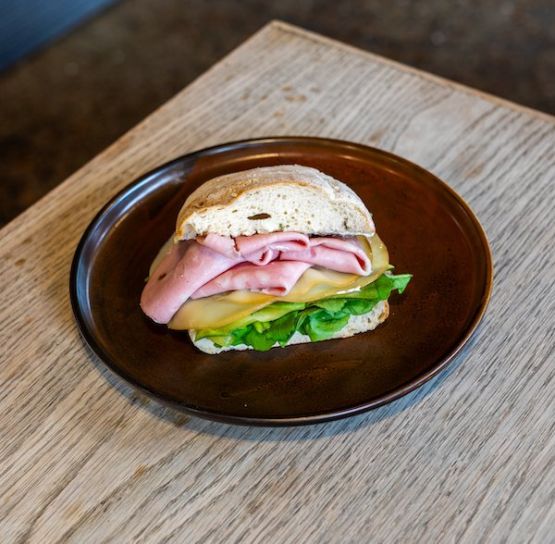 Mortadella, Provolone, Lettuce, Courgette, Basil Mayo on Ciabatta