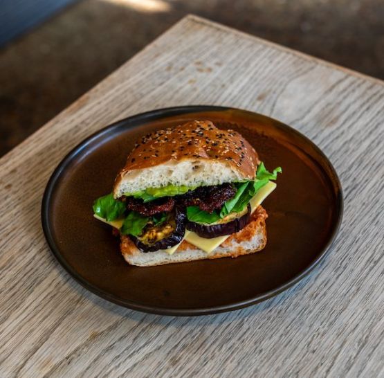 Eggplant, Provolone, Avocado, Sundried Tomato, Lettuce, Tomato Jam on Ciabatta