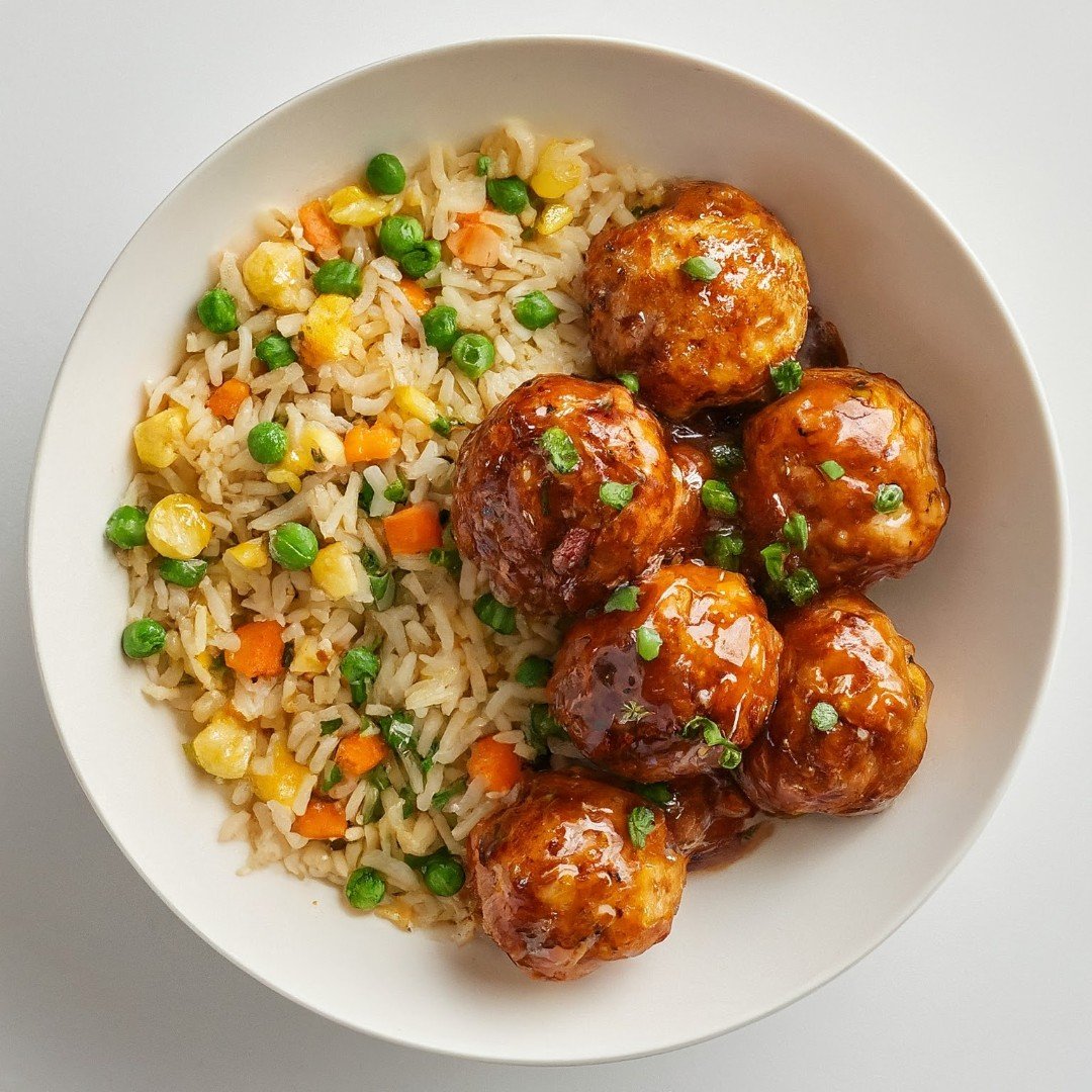 Fried Rice Meatball Asian Chicken Meatballs with Fried Rice