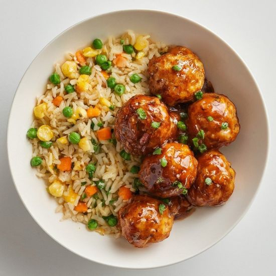 Asian Chicken Meatballs with Fried Rice
