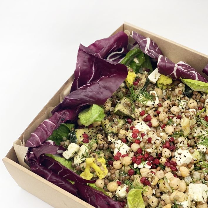Shared Middle Eastern Chickpea, Vegetables & Feta Salad