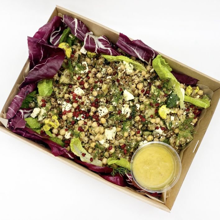 Shared Middle Eastern Chickpea, Vegetables & Feta Salad