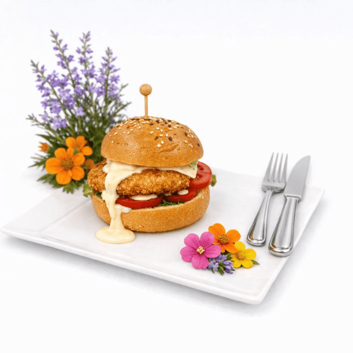 Chicken Schnitzel Brioche Roll (Large) - Cut in Half