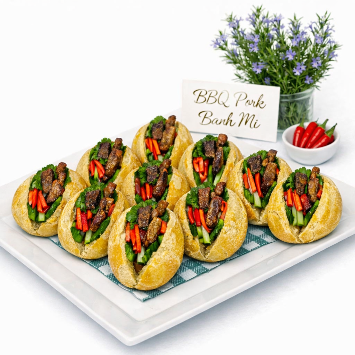 Mini Banh Mi - BBQ Pork, Cucumber, Pickled Veg, Chili, Coriander & Special Homemade Sauce 