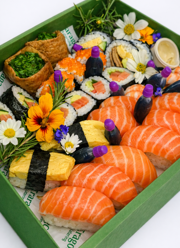 Sushi Platter - 8 x nigiri, 8 x inside out rolls and 24 nori rolls served with pickled ginger and soy sauce