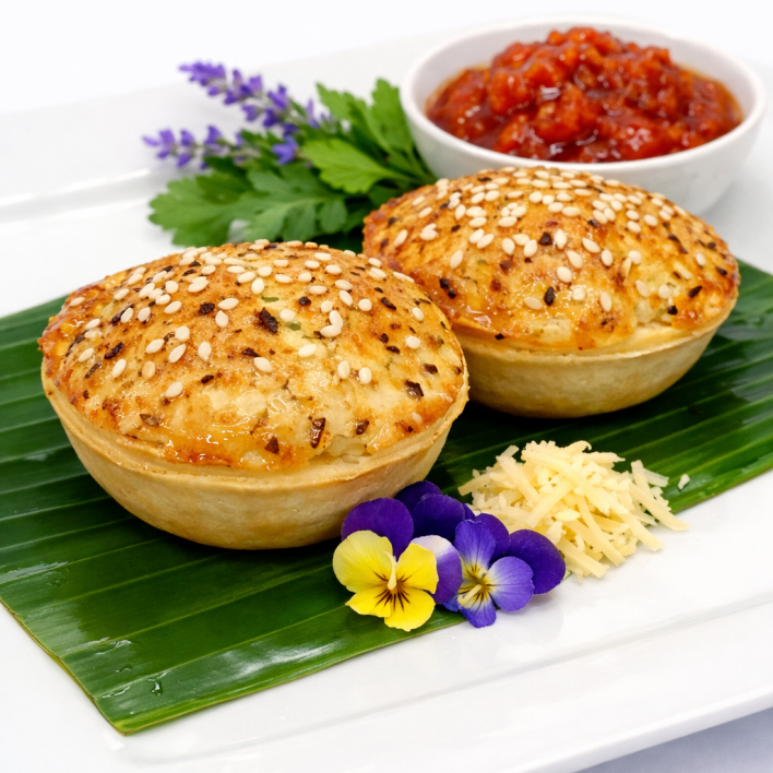 Gourmet Butter Chicken Pies - served with tomato sauce