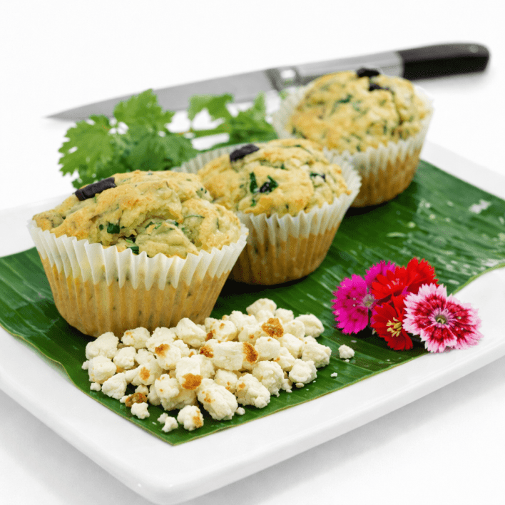 Homemade Savoury Muffin  - Halloumi, olive & Spinach