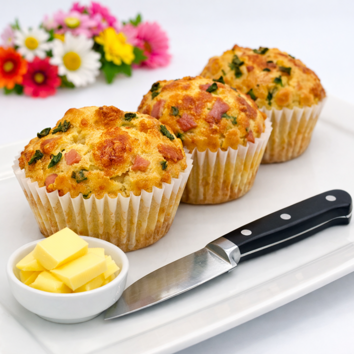 Homemade Savoury Muffin  - Ham, Cheese & Chives