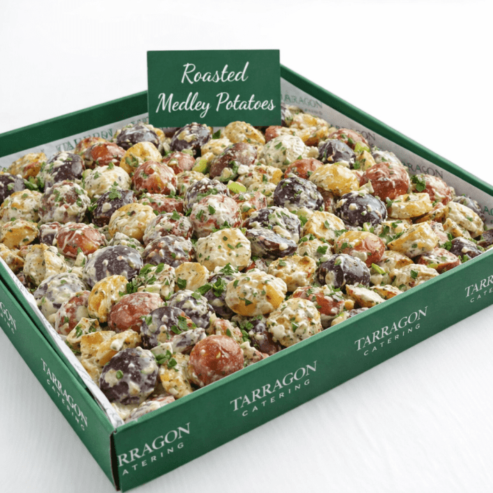 Roasted Medley Potato and Veg Salad - Sweet, Sebago and chat potatoes, red onion and capsicum, mixed with tarragons Basil and Honey Mayonaisse  (VEG, GF)