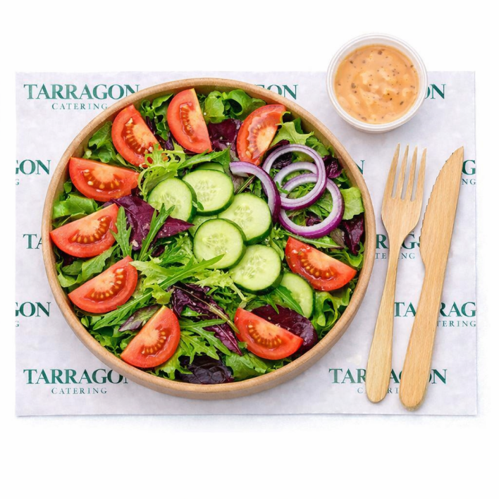 Garden Salad (Main Course) - Mixed lettuce, tomato, cucumber, red onion, green, red coral, beetroot leaves, mizuna and a French dressing (GF)