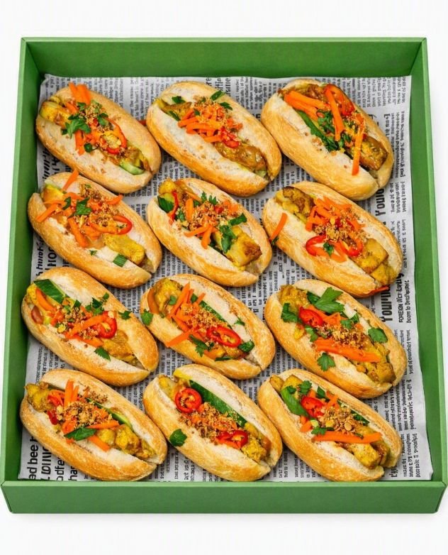 Mini Banh Mi - Lemongrass Chicken, Cucumber, Pickled Veg, Chili, Coriander & Special Homemade Sauce 