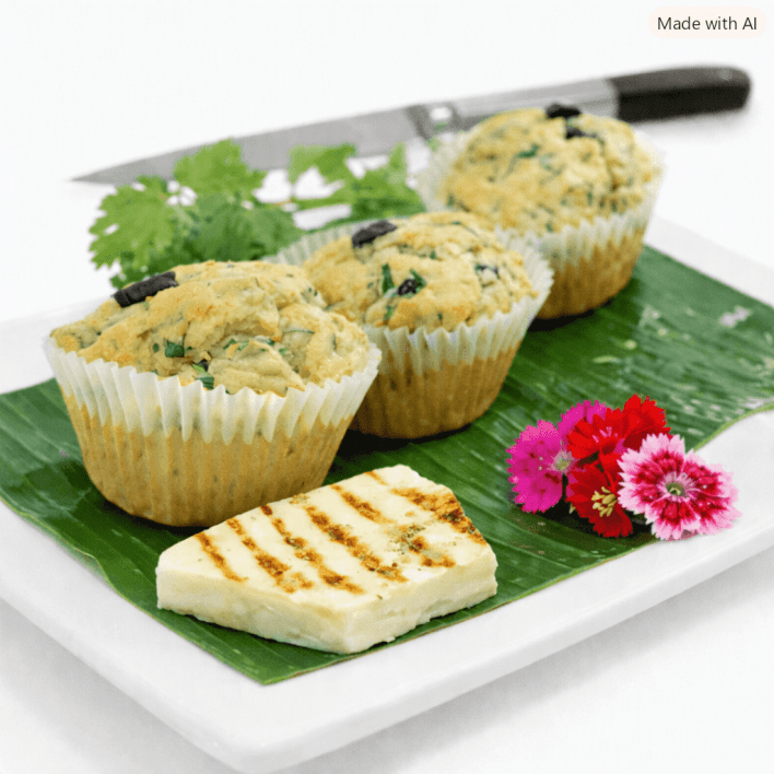 Homemade Savoury Muffin  - Halloumi, olive & Spinach