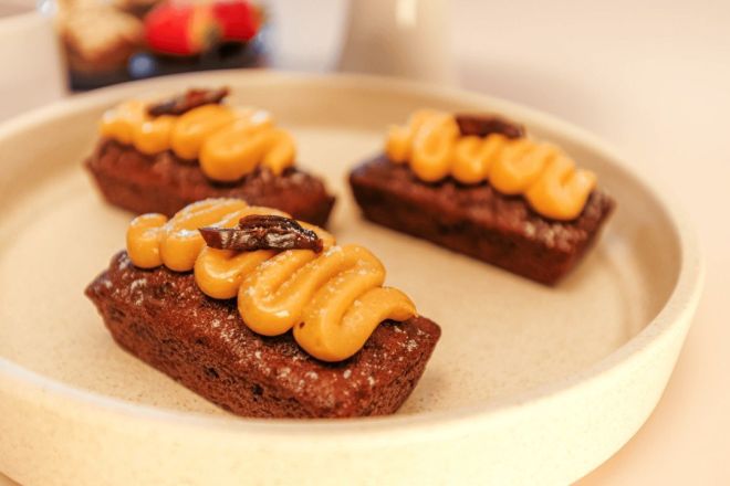House Baked Sticky Date Loaf w caramel cream cheese frosting nf
