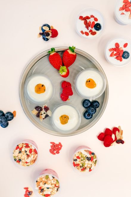 Low fat Greek yoghurt with berry coulis in 100ml cup