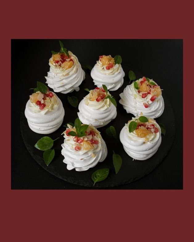 Festive '26 - Stone fruit pavlova w double cream gf / nf