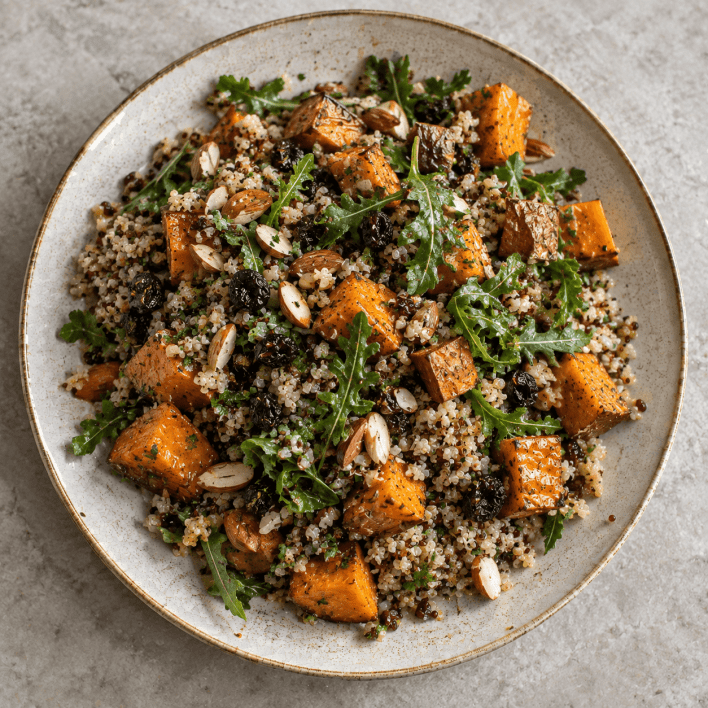 Sweet Potato, Quinoa, Roasted Almond & Raisins Salad
