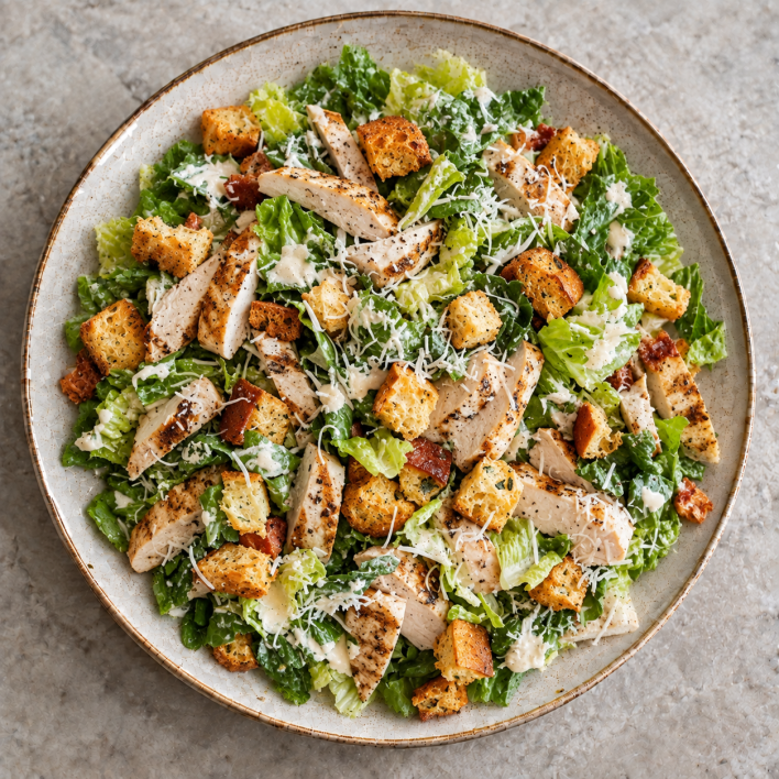 Caesar Salad with Chicken, Egg, Bacon, Parmesan, Croutons 