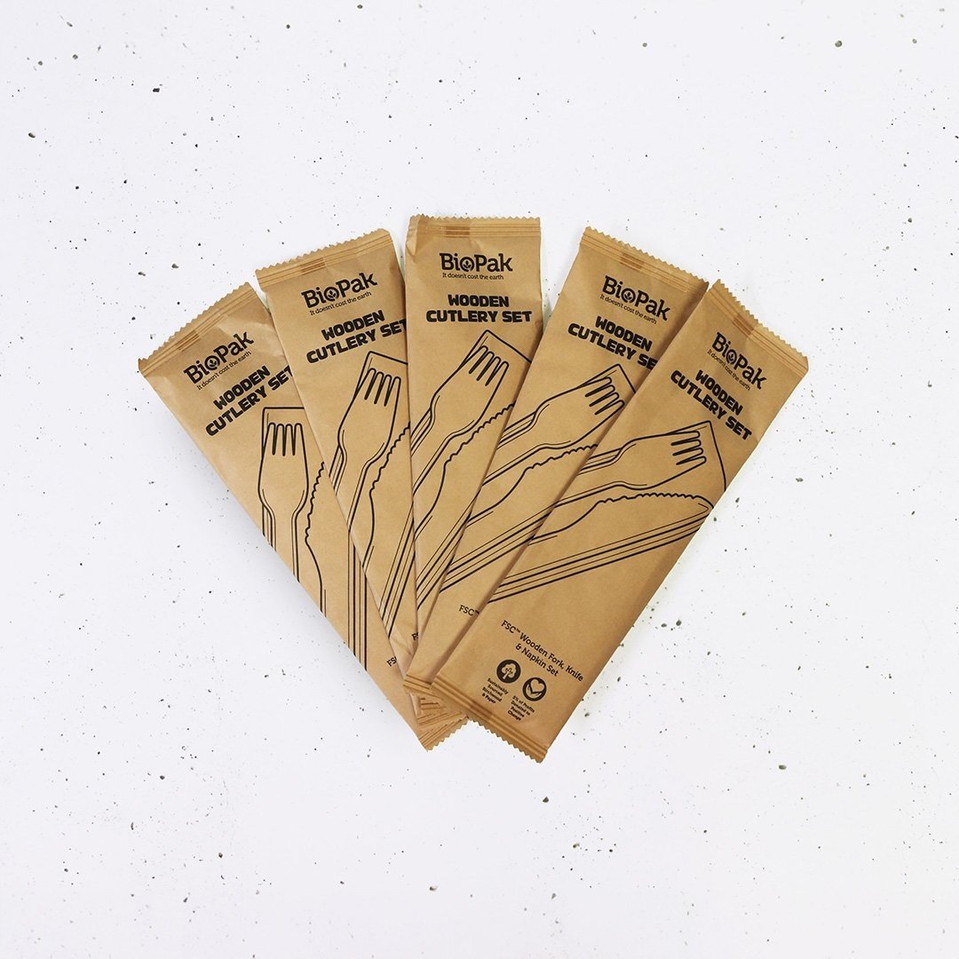 Disposable knife, fork & napkin pack