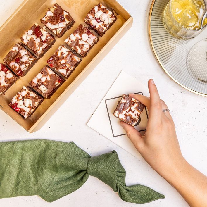 Box of rocky road flavoured brownies