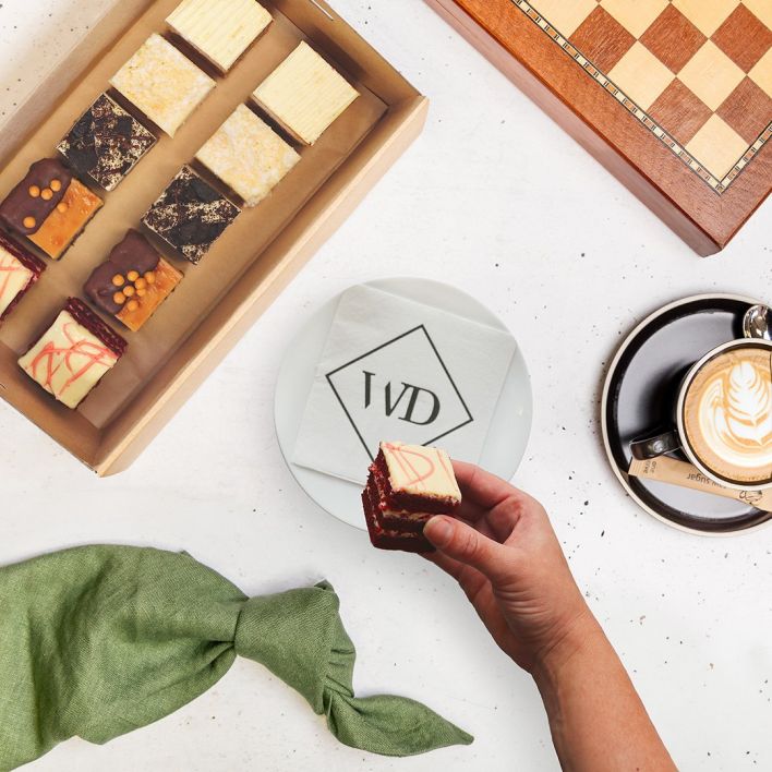 Box of Chef's Selection assorted sweet treats including cakes & slices